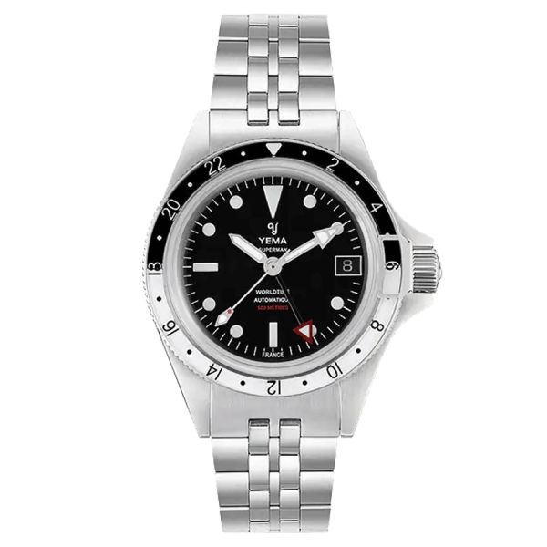 Yema Superman 500 GMT automatic watch black dial steel bracelet 39 mm YGMT22A39-AMS