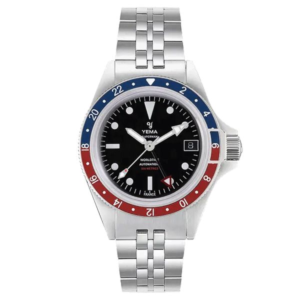 Montre Yema Superman 500 GMT Pepsi automatique cadran noir bracelet acier 39 mm YGMT22B39-AMS