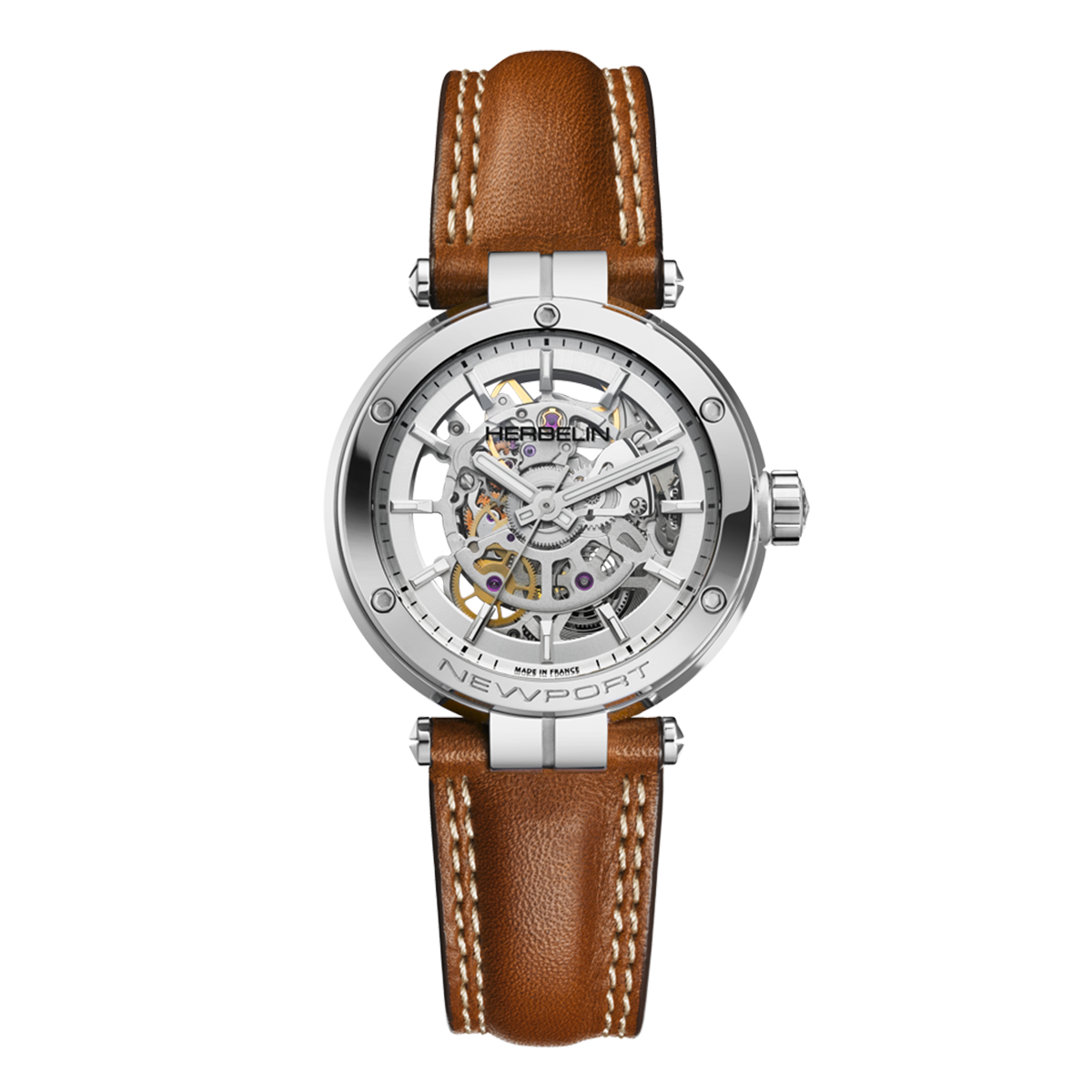 Montre Michel Herbelin Newport automatique cadran squelette bracelet cuir 35 mm