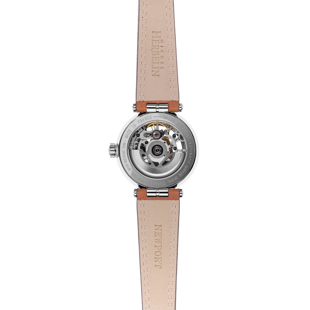 Montre Michel Herbelin Newport automatique cadran squelette bracelet cuir 35 mm