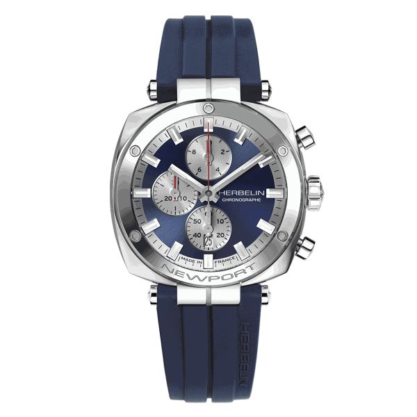 Michel Herbelin Newport Héritage Chrono quartz blue dial blue rubber strap 42 mm