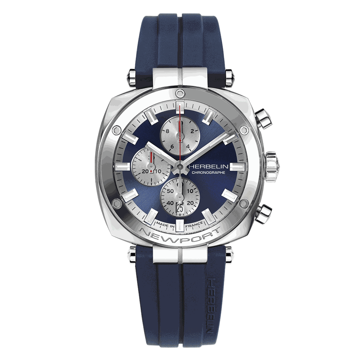 Montre Michel Herbelin Newport Héritage Chrono quartz cadran bleu bracelet caoutchouc bleu 42 mm
