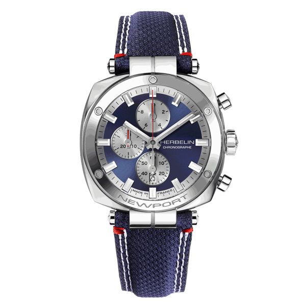 Michel Herbelin Newport Héritage Chrono quartz blue dial leather and fabric strap 42 mm