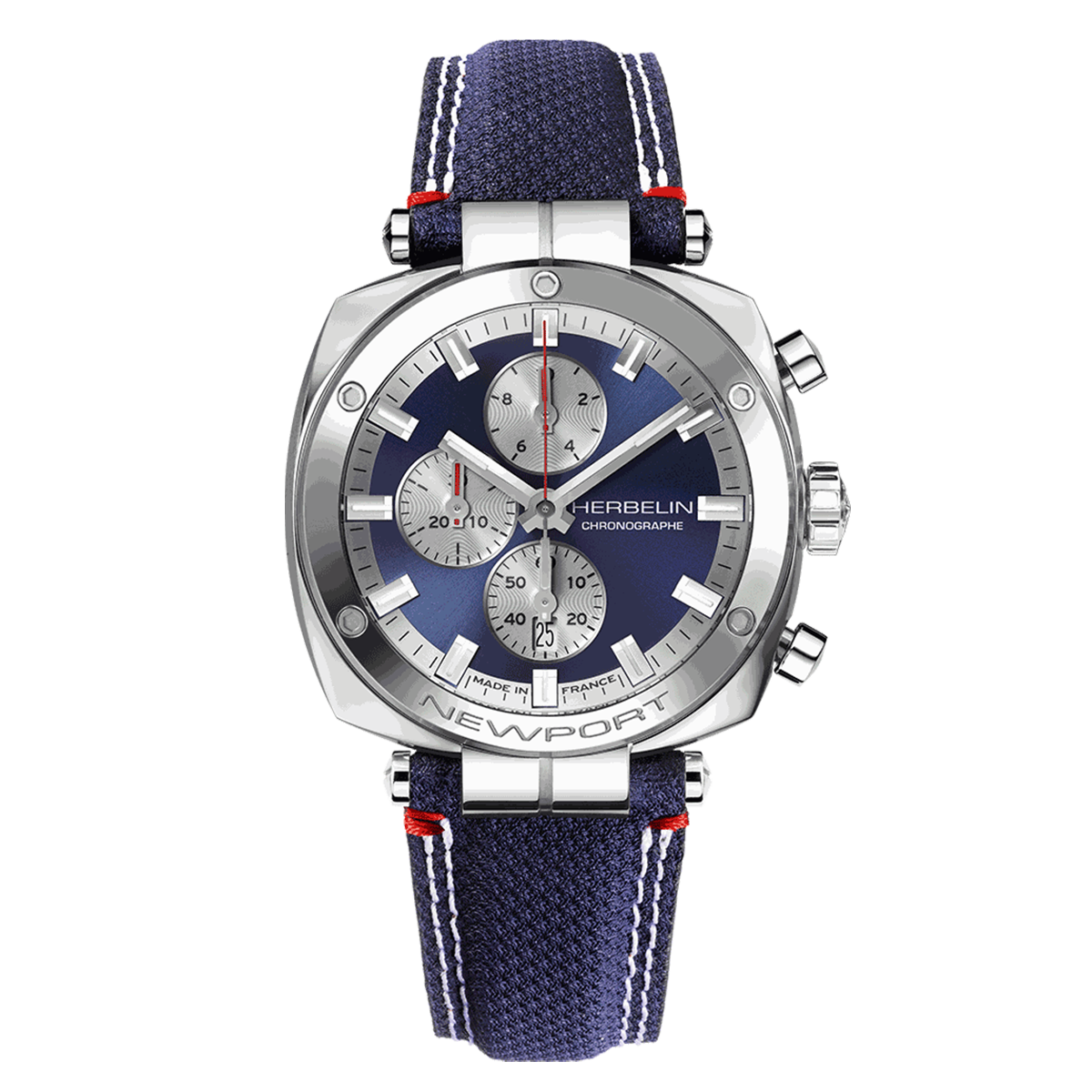 Montre Michel Herbelin Newport Héritage Chrono quartz cadran bleu bracelet cuir et tissu 42 mm