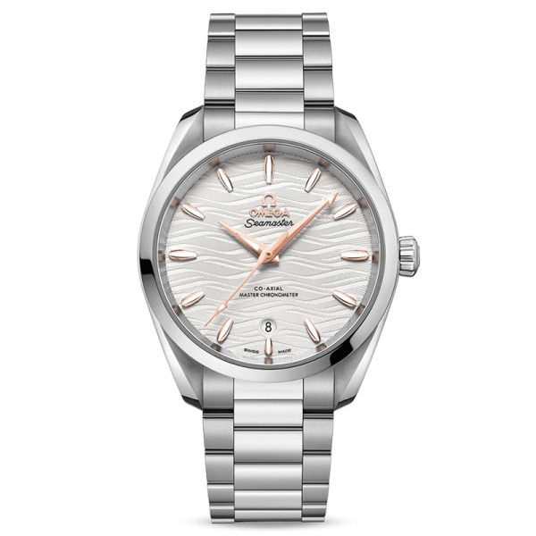 Montre Omega Seamaster Aqua Terra 150m Ladies Co-Axial Master Chronometer cadran blanc index or rouge bracelet acier 38 mm