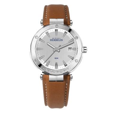 Michel Herbelin Newport quartz silver dial leather strap 40,5 mm
