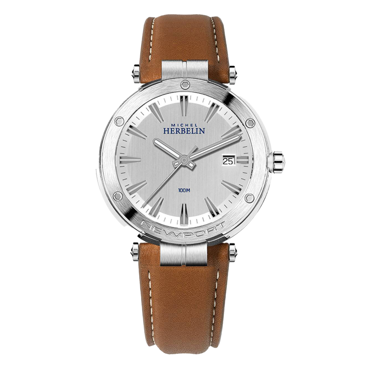 Michel Herbelin Newport quartz silver dial leather strap 40,5 mm