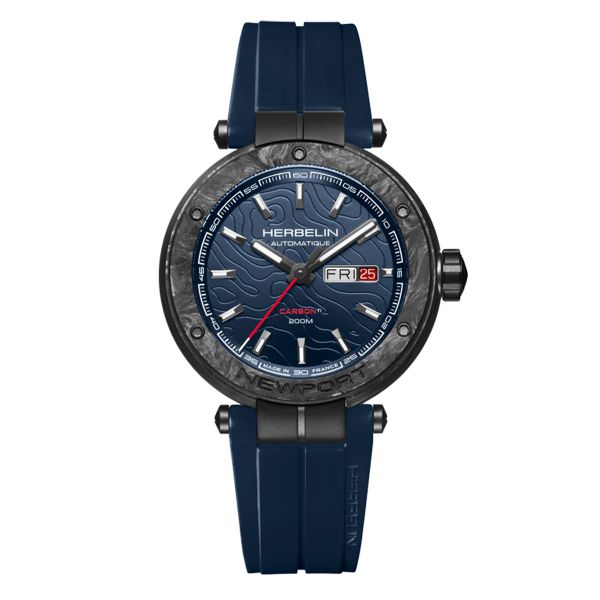 Herbelin Newport Carbon Titanium automatic blue dial rubber strap 43 mm