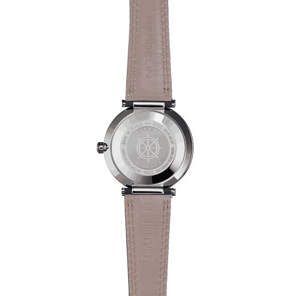 Michel Herbelin Newport Slim quartz white mother of pearl dial blue leather strap 32 mm