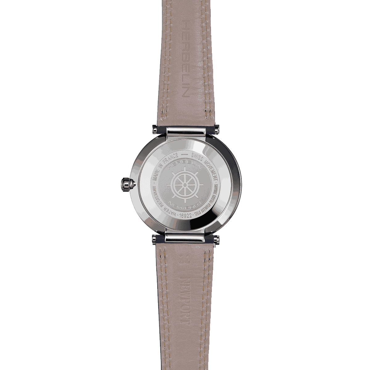 Michel Herbelin Newport Slim quartz white mother of pearl dial blue leather strap 32 mm