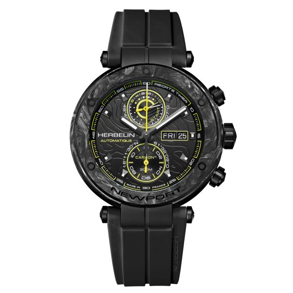 Montre Herbelin Newport Carbon Titane automatique cadran noir bracelet caoutchouc noir 46,5 mm