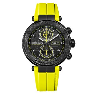 Montre Herbelin Newport Carbon Titane automatique cadran noir bracelet caoutchouc jaune 46,5 mm