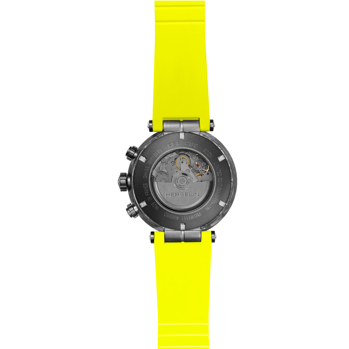 Montre Herbelin Newport Carbon Titane automatique cadran noir bracelet caoutchouc jaune 46,5 mm