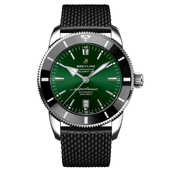 Breitling Superocean Heritage B20 automatic watch green dial black rubber strap 46 mm AB2020121L1S1