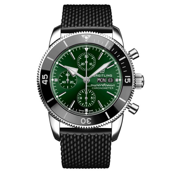 Breitling Superocean Heritage Chronograph automatic watch green dial black rubber strap 44 mm A13313121L1S1
