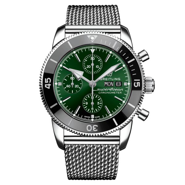 Breitling Superocean Heritage Chronograph automatic watch green dial steel bracelet 44 mm A13313121L1A1