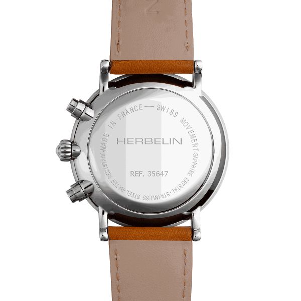 Herbelin Inspiration Chronograph quartz eggshell dial leather strap 40 mm