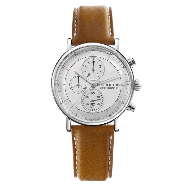 Herbelin Inspiration Chronograph quartz silver dial leather strap 40 mm