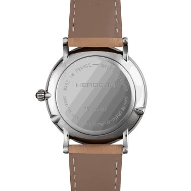 Herbelin Inspiration quartz moon phase silver dial leather strap 38 mm