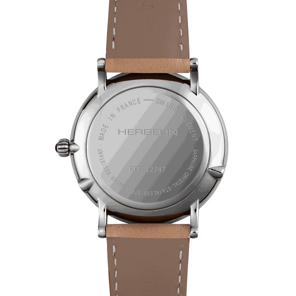 Herbelin Inspiration quartz moon phase silver dial leather strap 38 mm