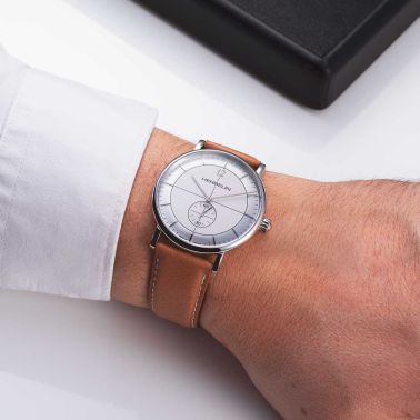 Montre Herbelin Inspiration quartz petite seconde cadran argenté bracelet cuir 40 mm