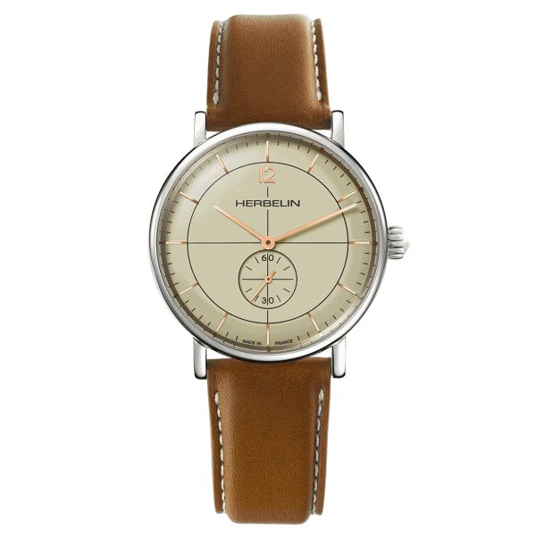 Herbelin Inspiration quartz small seconds eggshell dial leather strap 40 mm