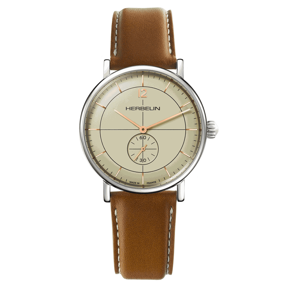 Herbelin Inspiration quartz small seconds eggshell dial leather strap 40 mm