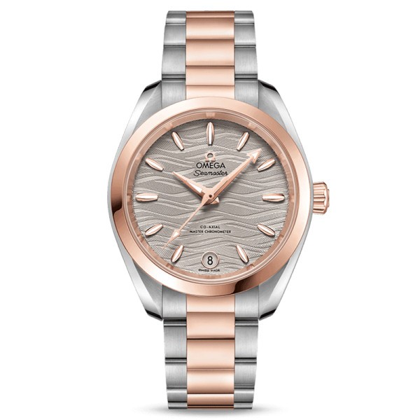 Montre Omega Seamaster Aqua Terra 150m Ladies Co-Axial Master Chronometer cadran gris bracelet or rouge et acier 34 mm