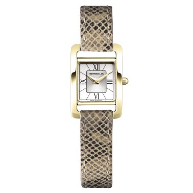 Herbelin V Avenue quartz silver dial roman index leather strap python 25,5 x 19 mm