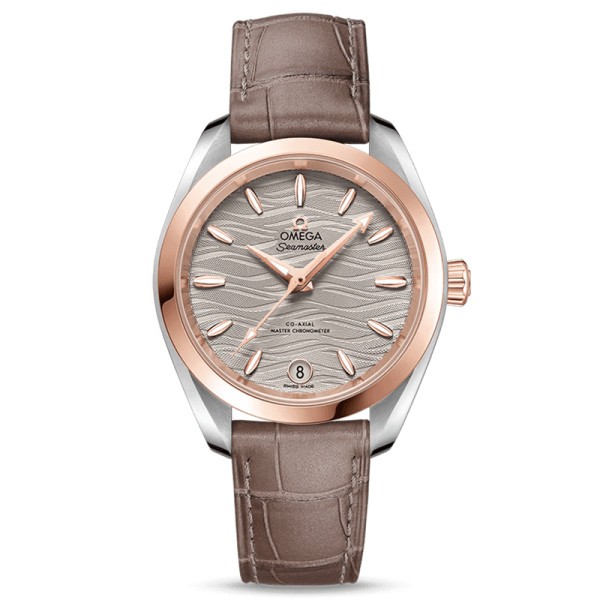 Montre Omega Seamaster Aqua Terra 150m Ladies Co-Axial Master Chronometer cadran gris bracelet cuir taupe 34 mm