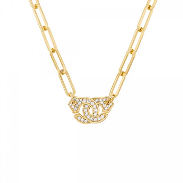 Collier Menottes dinh van R15 en or jaune et pavage diamants 653221