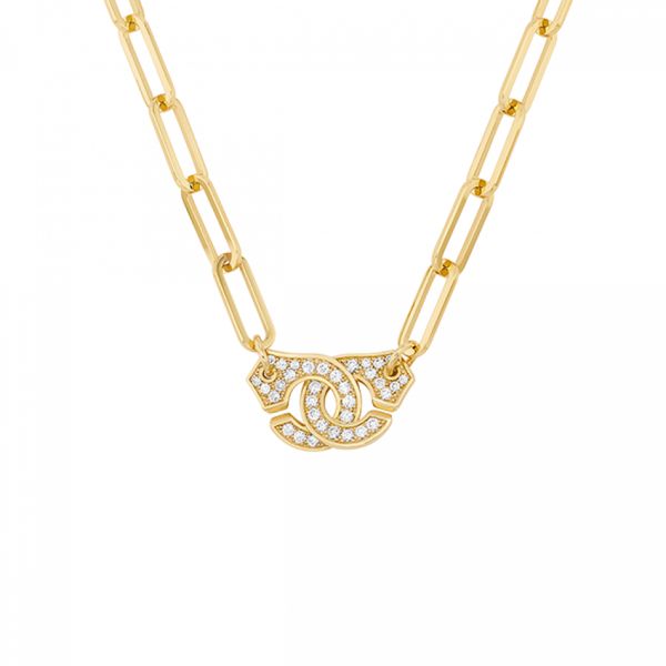 Menottes dinh van R15 necklace in yellow gold and diamond pavement