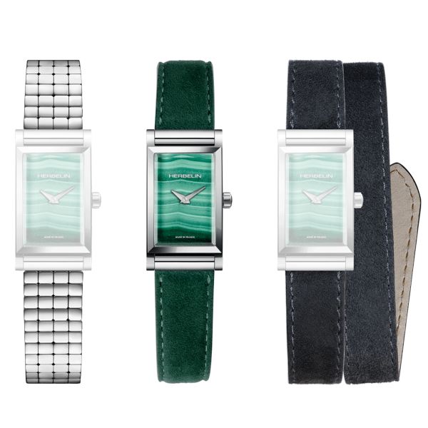 Herbelin Coffret Antarès quartz dial Malachite Green leather and steel straps 27 x 19 mm