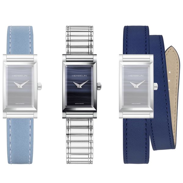 Herbelin Coffret Antarès quartz dial Agate Blue leather and steel straps 27 x 19 mm