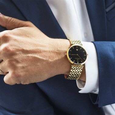 Montre Michel Herbelin Epsilon PVD Or Jaune quartz cadran noir bracelet acier 38 mm