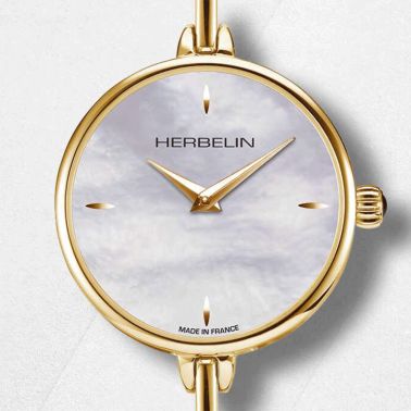 Herbelin Fil quartz PVD Yellow gold mother of pearl dial stainless steel bracelet 26 mm