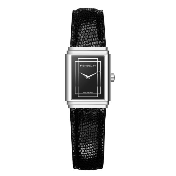 Montre Herbelin Art Déco 1925 quartz cadran noir bracelet cuir noir 29,5 x 22 mm