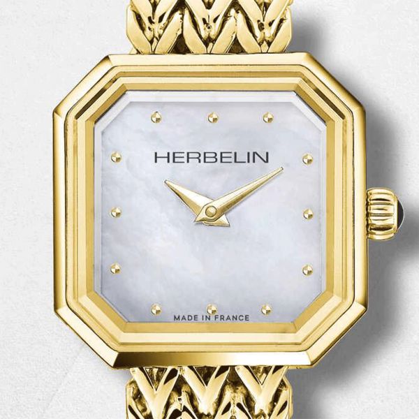 Montre Herbelin Octogone quartz PVD Or Jaune cadran nacré bracelet acier 22,2 mm