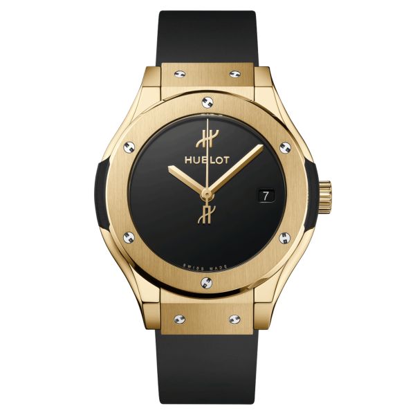 Hublot Classic Fusion Original Yellow Gold automatic watch black dial black rubber strap 38 mm 565.VX.1230.RX.MDM