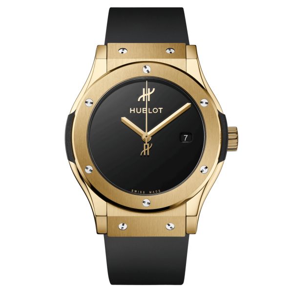 Hublot Classic Fusion Original Yellow Gold automatic watch black dial black rubber strap 42 mm 542.VX.1230.RX.MDM