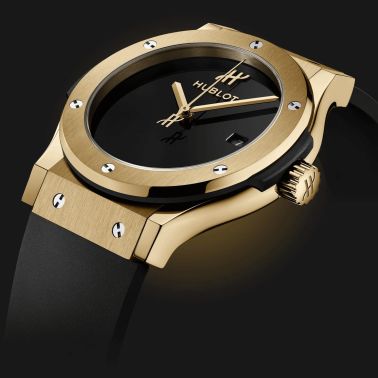 Montre Hublot Classic Fusion Original Yellow Gold automatique cadran noir bracelet caoutchouc noir 42 mm 542.VX.1230.RX.MDM