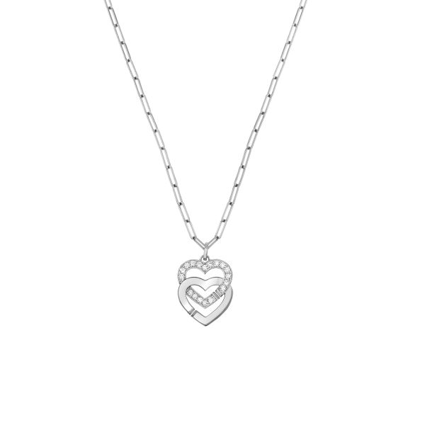 dinh van Double Coeurs R15 necklace in white gold and half diamond pavement