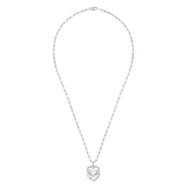 dinh van Double Coeurs R15 necklace in white gold and half diamond pavement