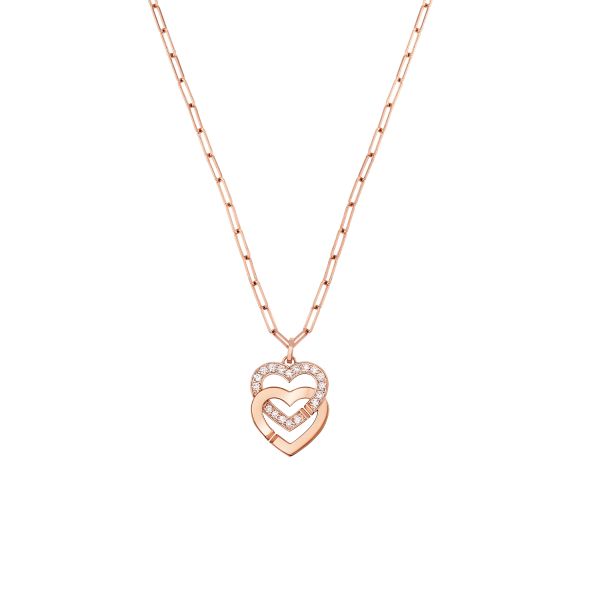 dinh van Double Coeurs R15 necklace in rose gold and half diamond pavement