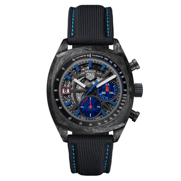 Montre TAG Heuer Monza Flyback Chronometer automatique cadran squelette bracelet cuir caoutchouc noir 42 mm CR5090.FN6001