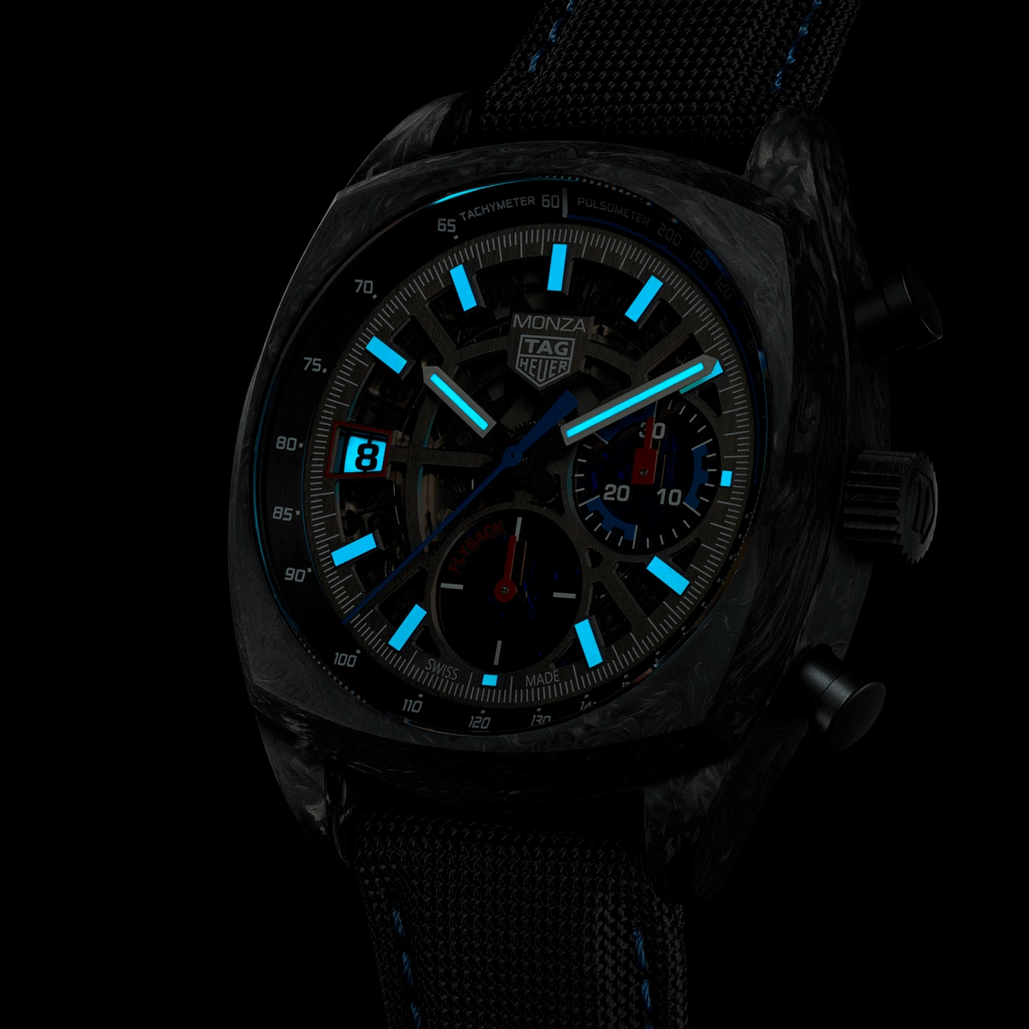 TAG Heuer Monza Flyback Chronometer automatic watch skeleton dial black rubber strap 42 mm CR5090.FN6001