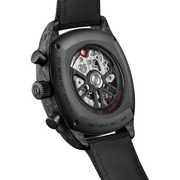 TAG Heuer Monza Flyback Chronometer automatic watch skeleton dial black rubber strap 42 mm CR5090.FN6001