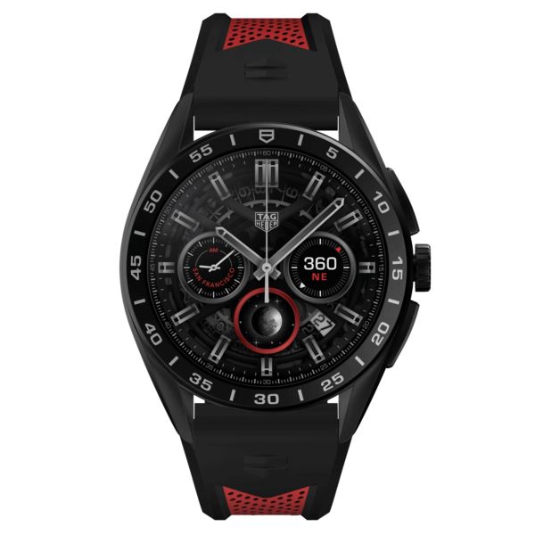 TAG Heuer Connected Calibre E4 Sport Edition watch with red and black rubber strap 45 mm SBR8A80.EB0259