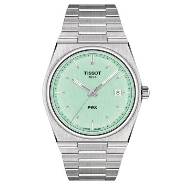 Tissot PRX quartz watch light green dial steel bracelet 40 mm T137.410.11.091.01