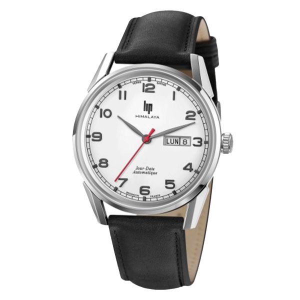 Montre Lip Himalaya Automatique cadran blanc bracelet cuir noir 40 mm